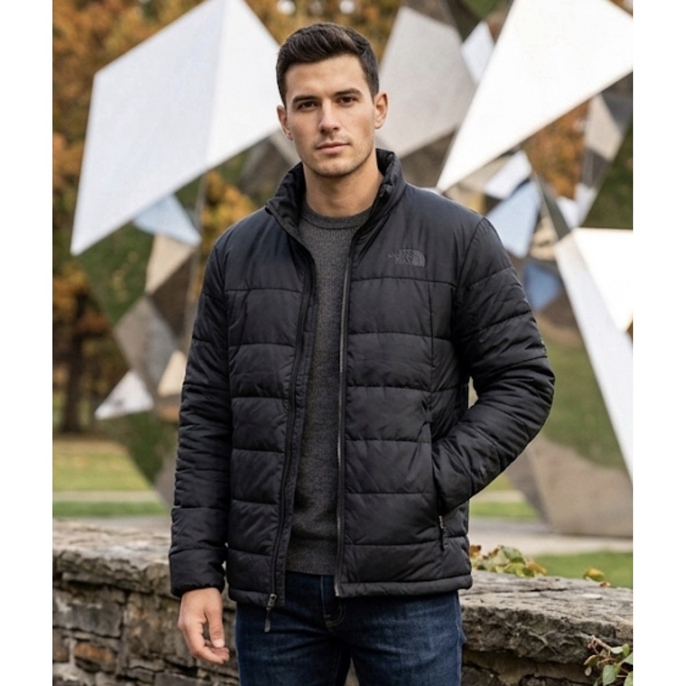 The North Face Mens Insulated Jacket Size Large Black Zip Front Pockets